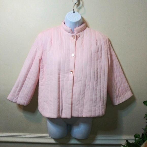 Vintage Other - Vintage 1950's Pink Mandarin Collared, Pearl Buttoned, Quilted Nylon Bed Jacket